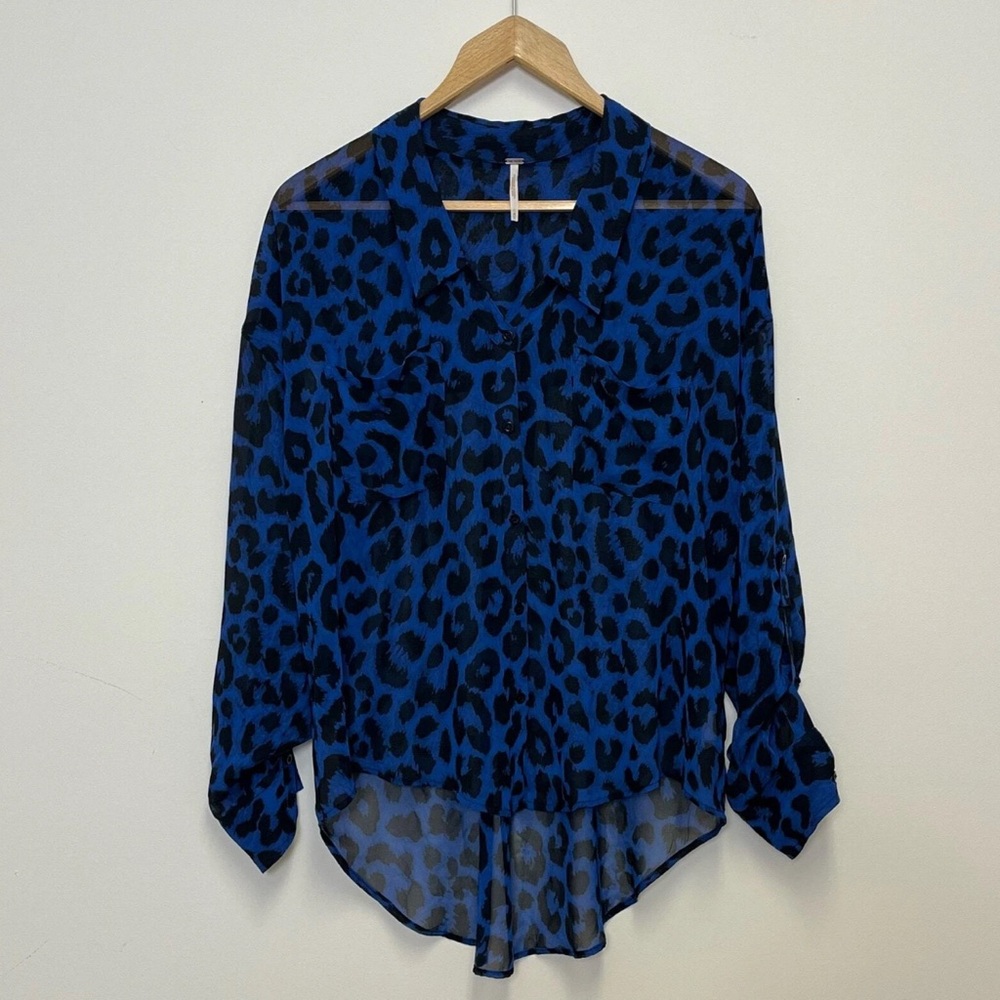 Free People Easy Rider Blue Leopard Button Up - Picture 4 of 6
